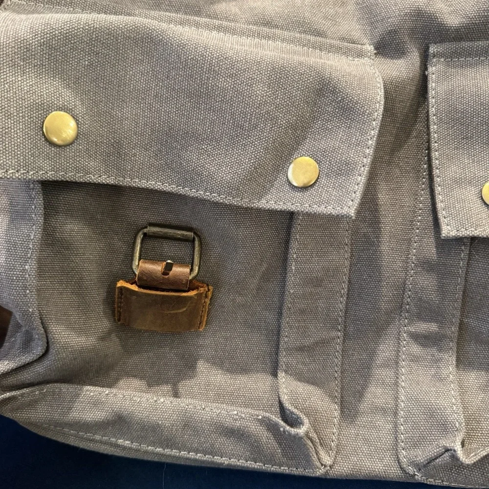 Lifewit Messenger‎ Bag Gray Canvas Brown Leather Satchel Cross Body Shoulder